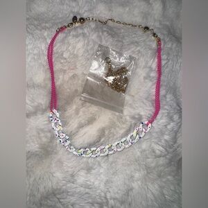 BAR BY ALEXA RAE The Alexa necklace gold white hot pink paint splatter new